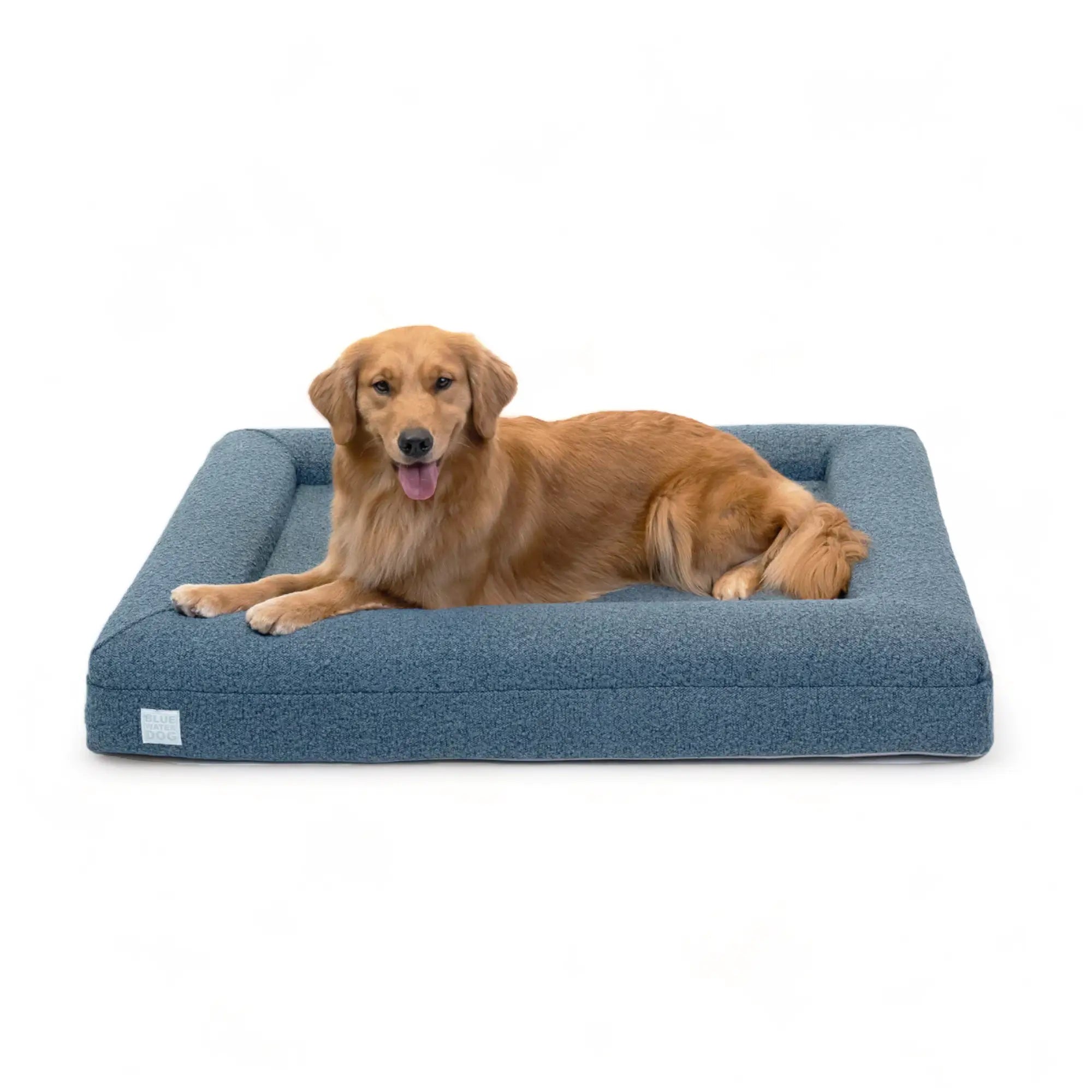 Large Luxury Bouclé Orthopedic Bolster Dog Bed (Ocean Blue)